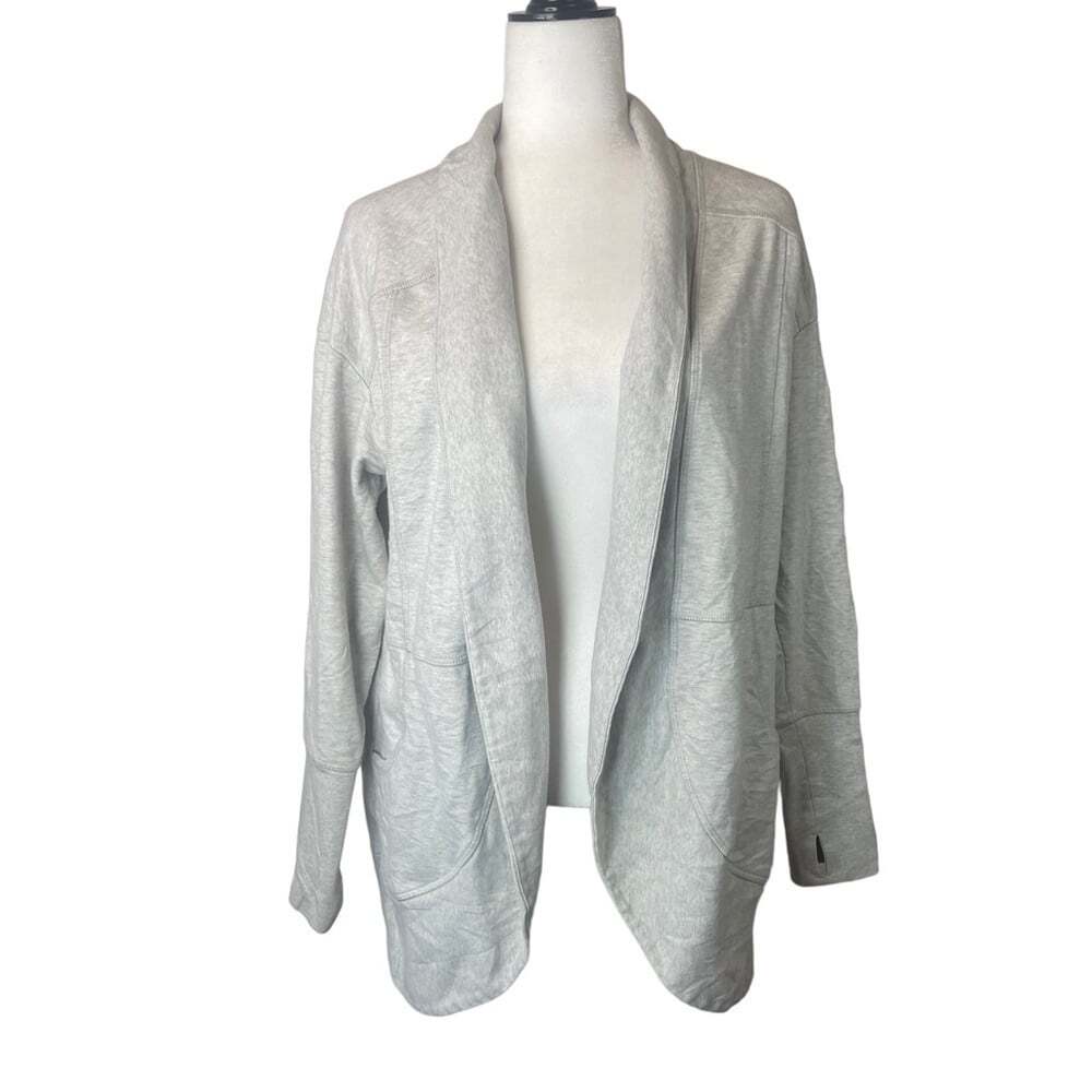 Eddie Bauer Grey Soft Fleece Sweatshirt Open Drape Jacket Size Large